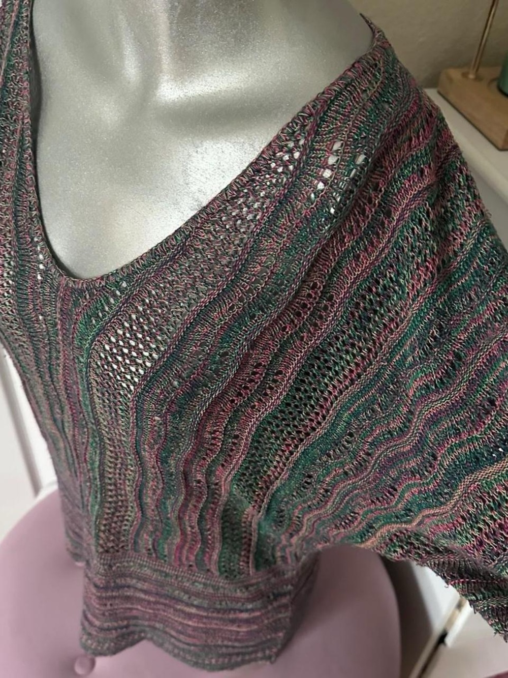 Vintage 212 New York Pink & Green Striped Knit Top - Picture 2 of 7